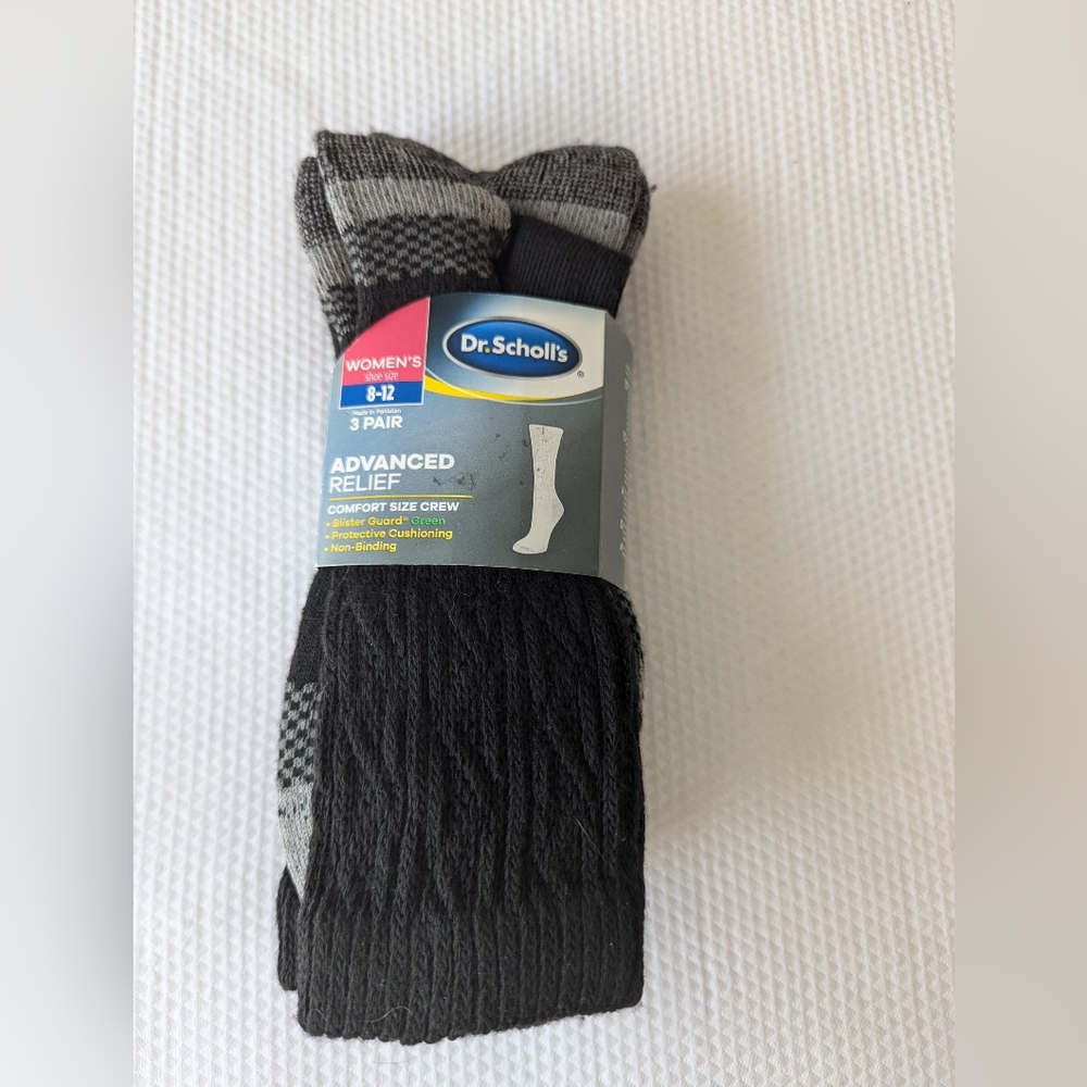 Dr Scholl's Advanced 3 Pair Of Crew Socks Women 8-12 Black new with tag